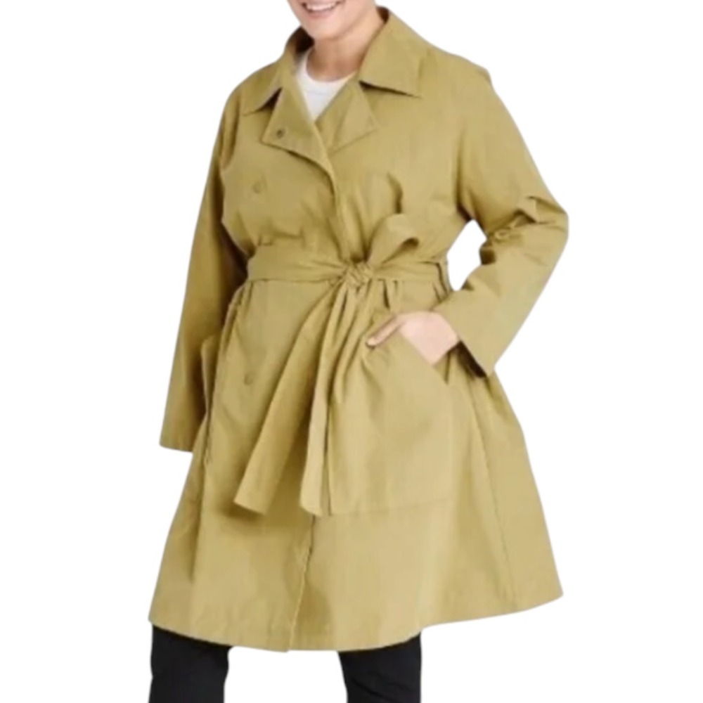 NWT Ava & Viv Trench Coat KHAKI RAIN JACKET Belt Double Breasted Pockets PLUS 2X